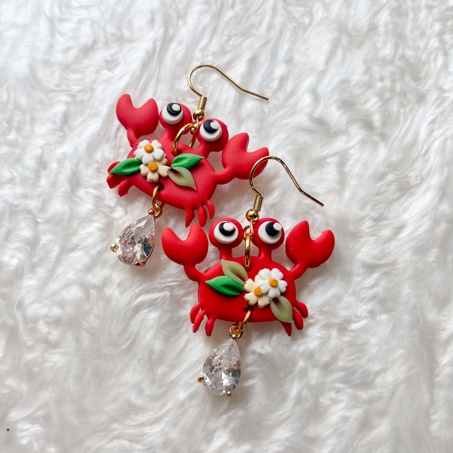 RED FLORAL CRAB EARRINGS