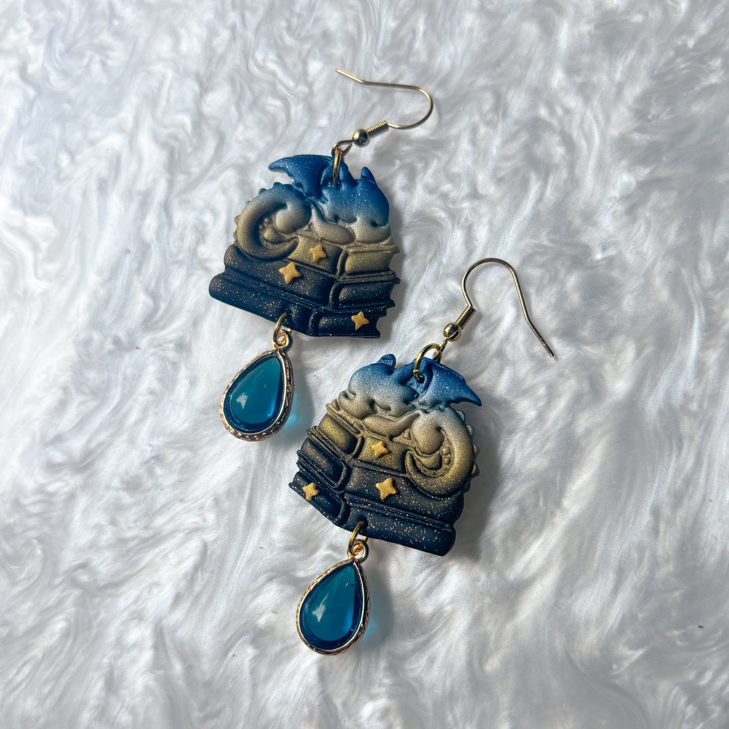 BLUE DRAGONS ON BOOKS EARRINGS