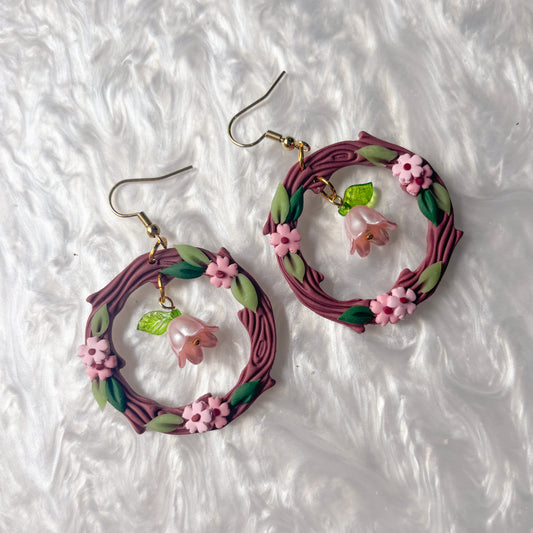 PURPLE & PINK WOODLAND CIRCLE EARRINGS