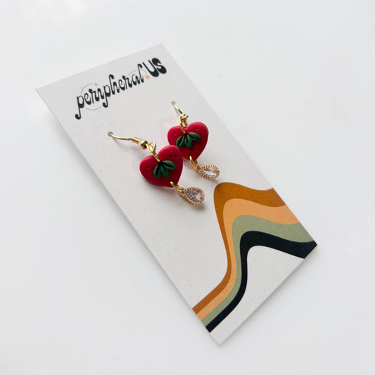 MINI HEART & GEM DROP EARRINGS (RED)