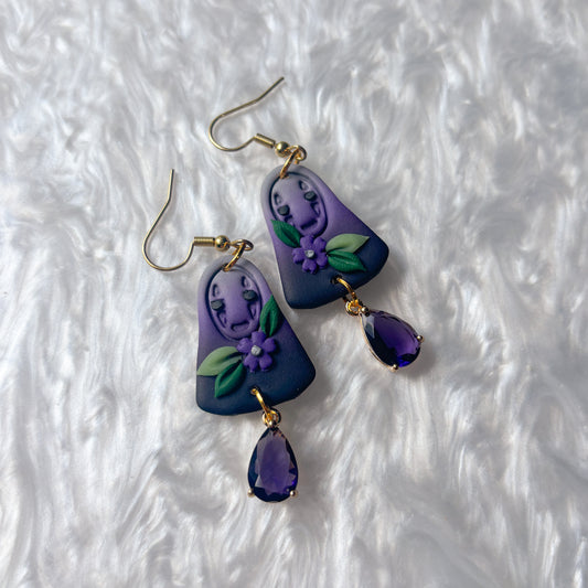 NO FACE & PURPLE GEM EARRINGS