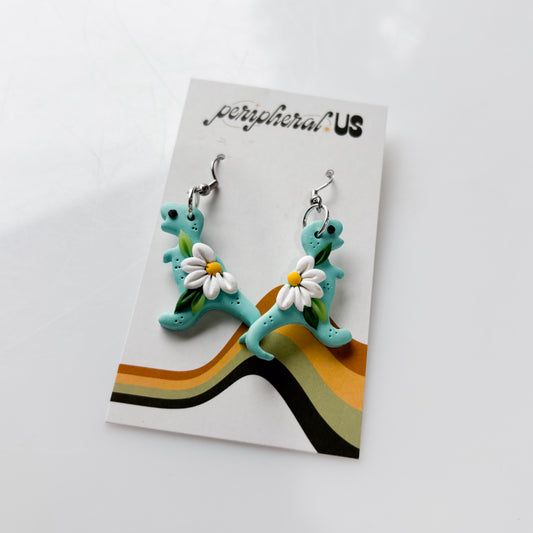 TEAL T-REX DAISY EARRINGS