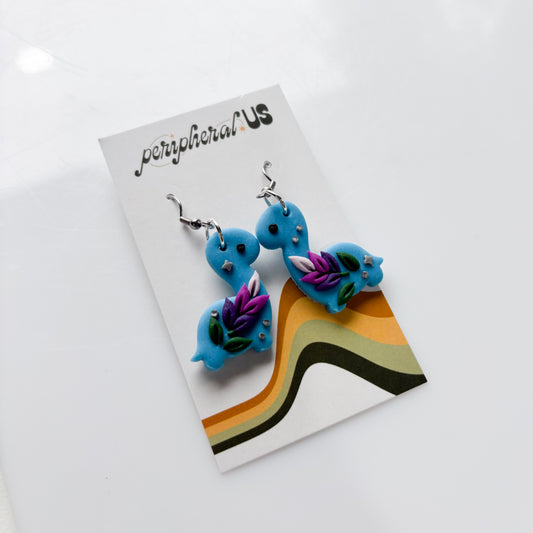 BLUE LAVENDER BRONTO DINO EARRINGS