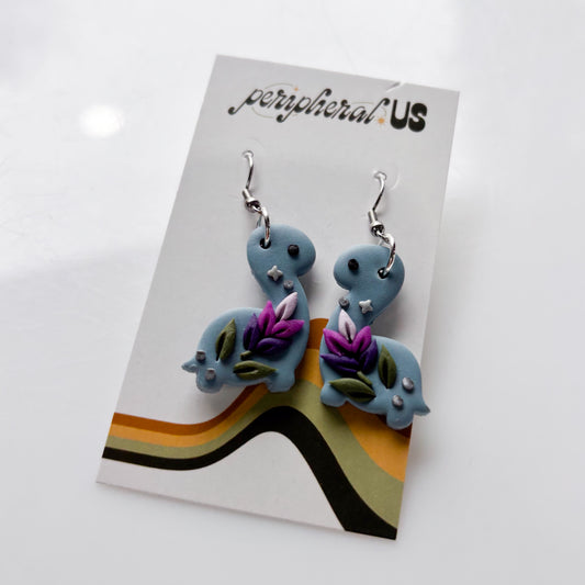 DUSTY BLUE LAVENDER BRONTO DINO EARRINGS