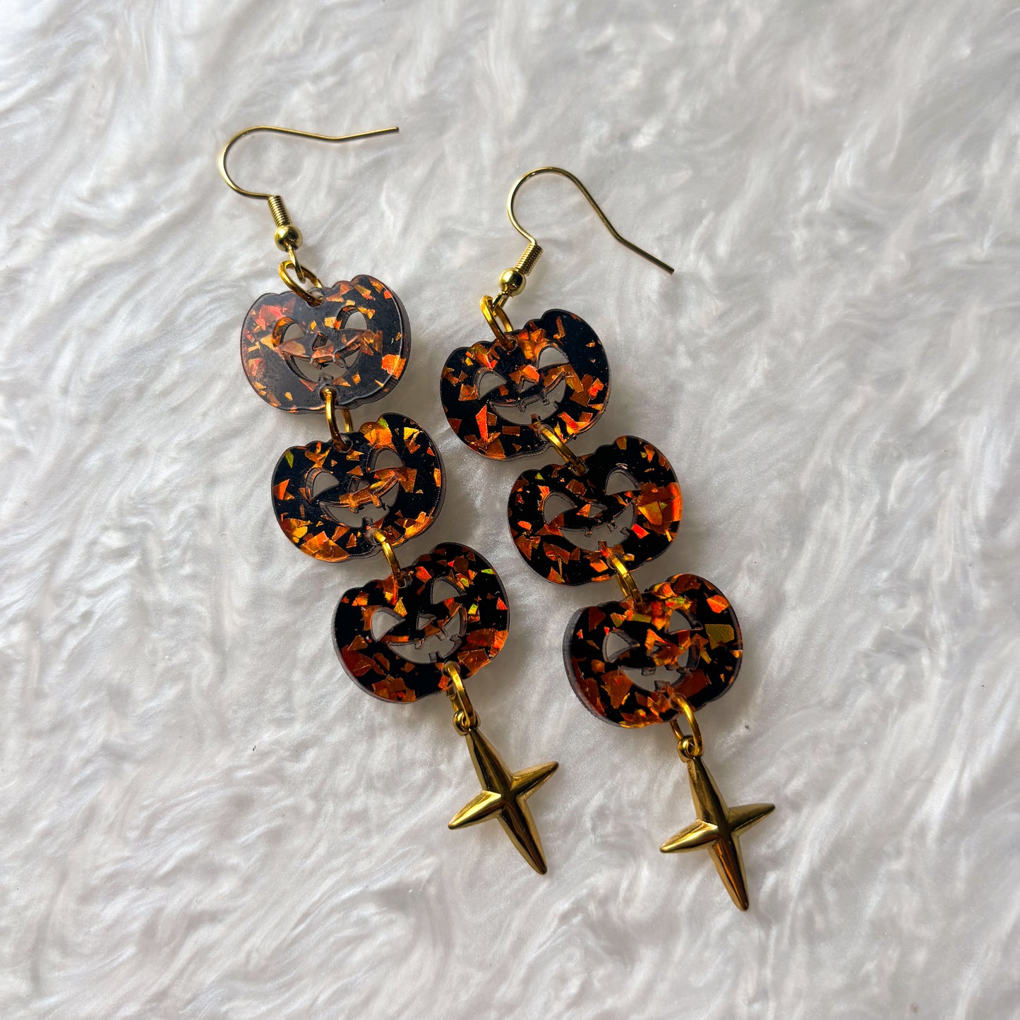 GLITTER JACK O LANTERN TRIO ACRYLIC EARRINGS