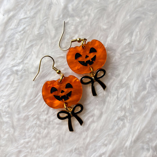 JACK O LANTERN & BOW ACRYLIC EARRINGS