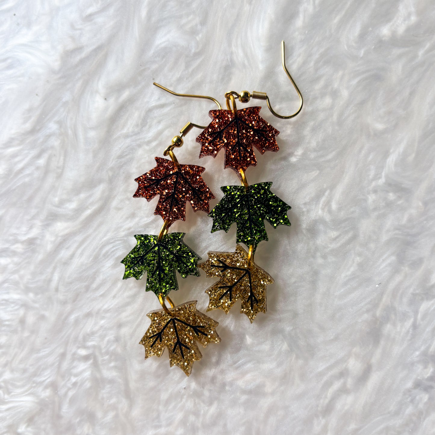 GLITTERY MAPLE LEAF TRIO ACRYLIC EARRINGS