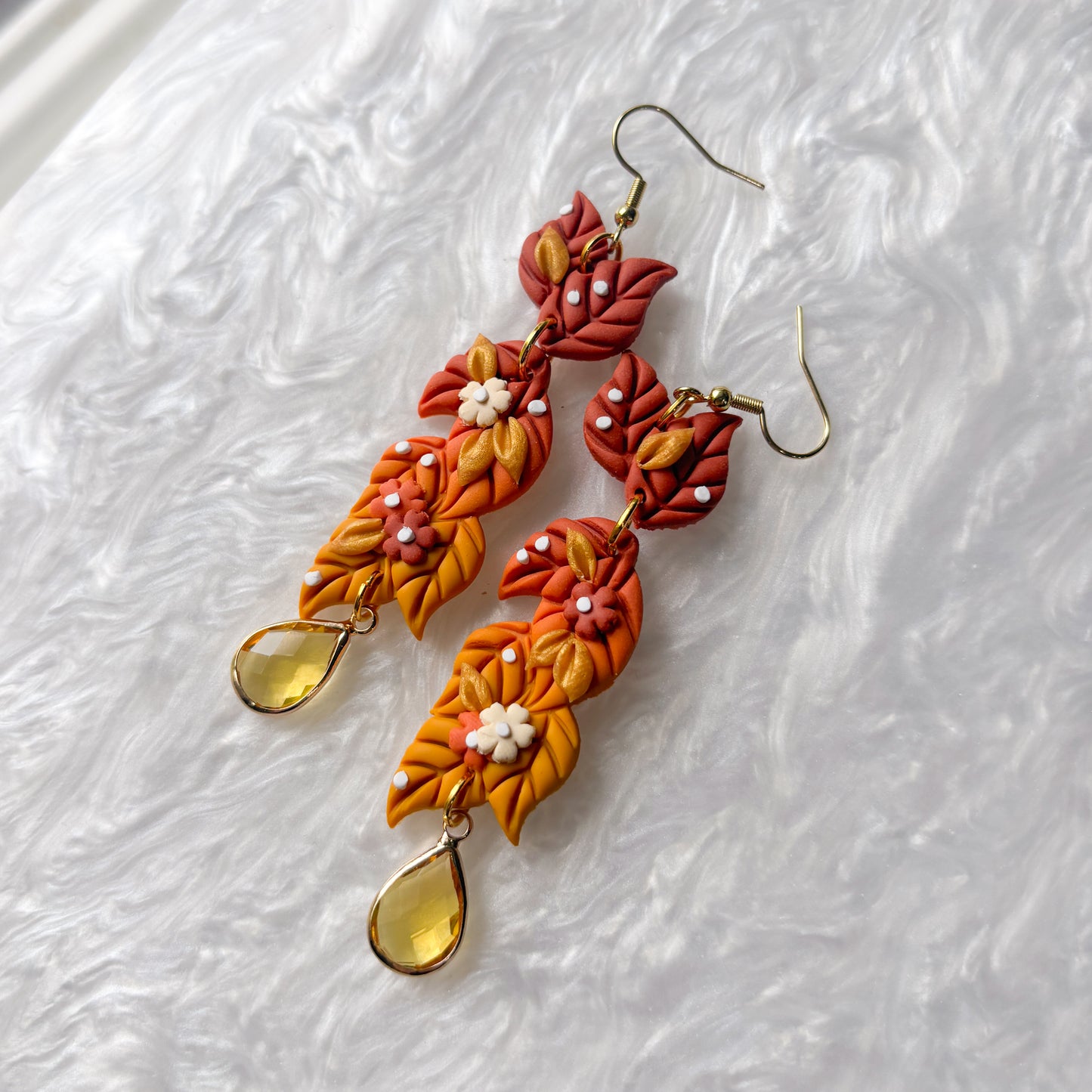 FALL LEAF FLORAL DANGLE EARRINGS
