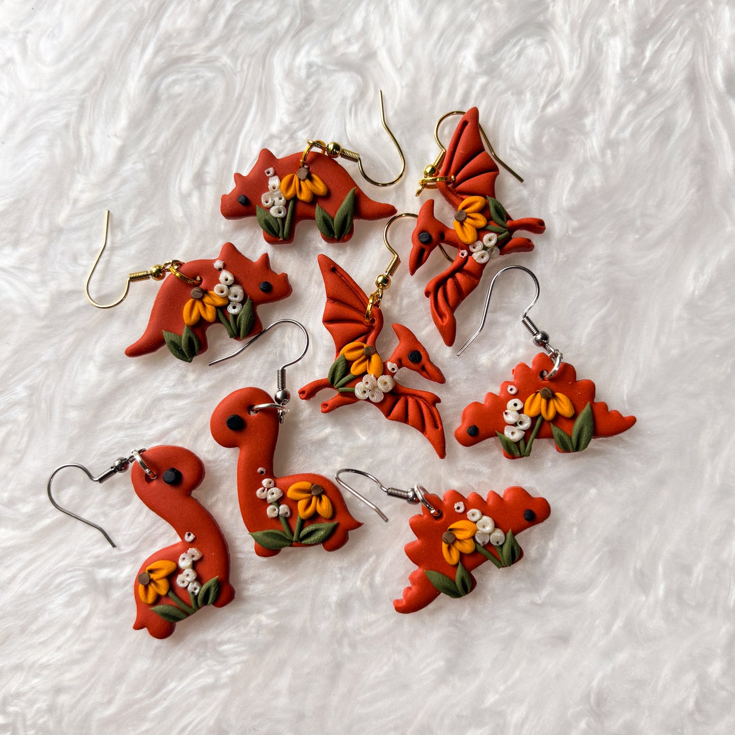 FALL FLORAL DINO EARRINGS (PTERODACTYL)
