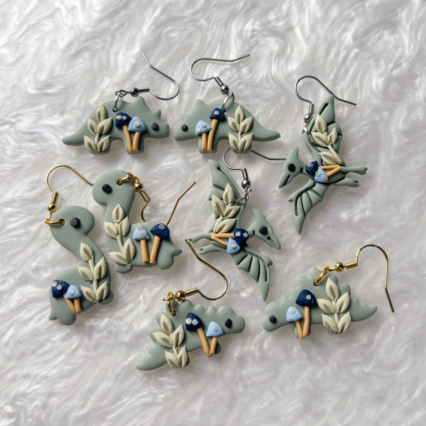 BLUE MUSHROOM DINO EARRINGS (PTERODACTYL)