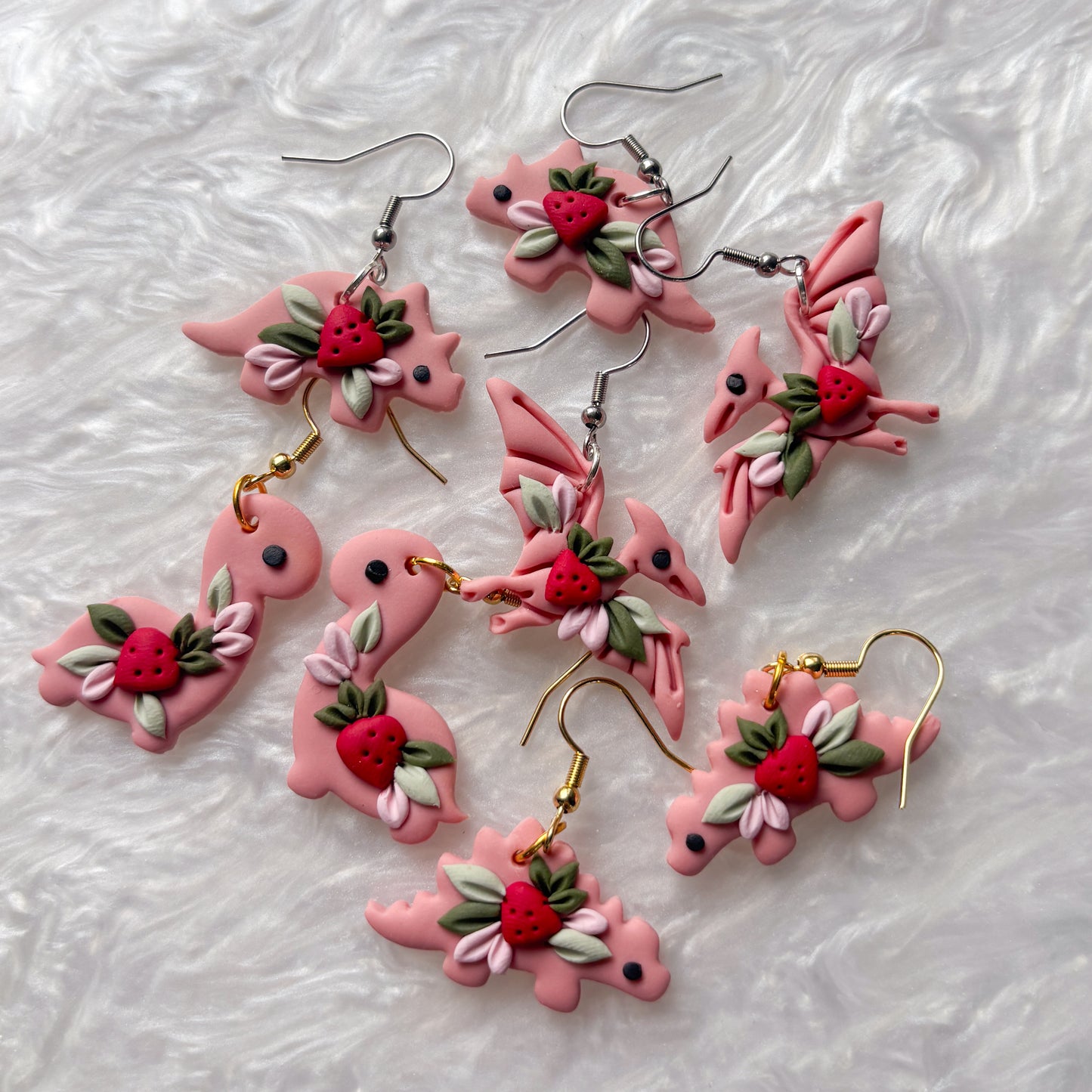 STRAWBERRY DINO EARRINGS (TRICERATOPS)