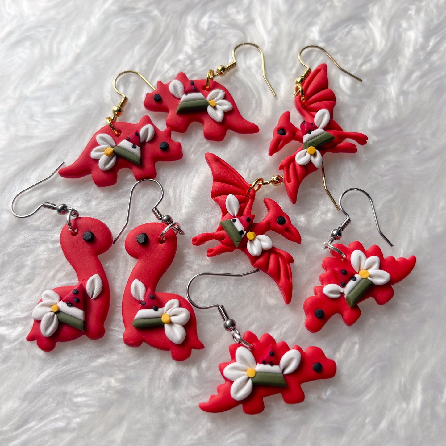 WATERMELON DINO EARRINGS (STEGOSAURUS)