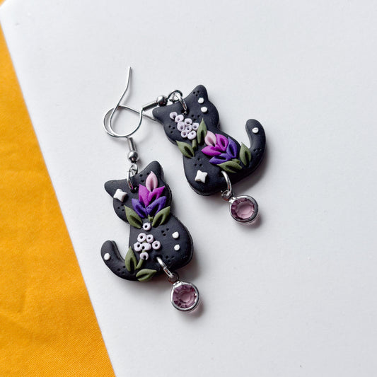 LAVENDER LILAC CAT EARRINGS