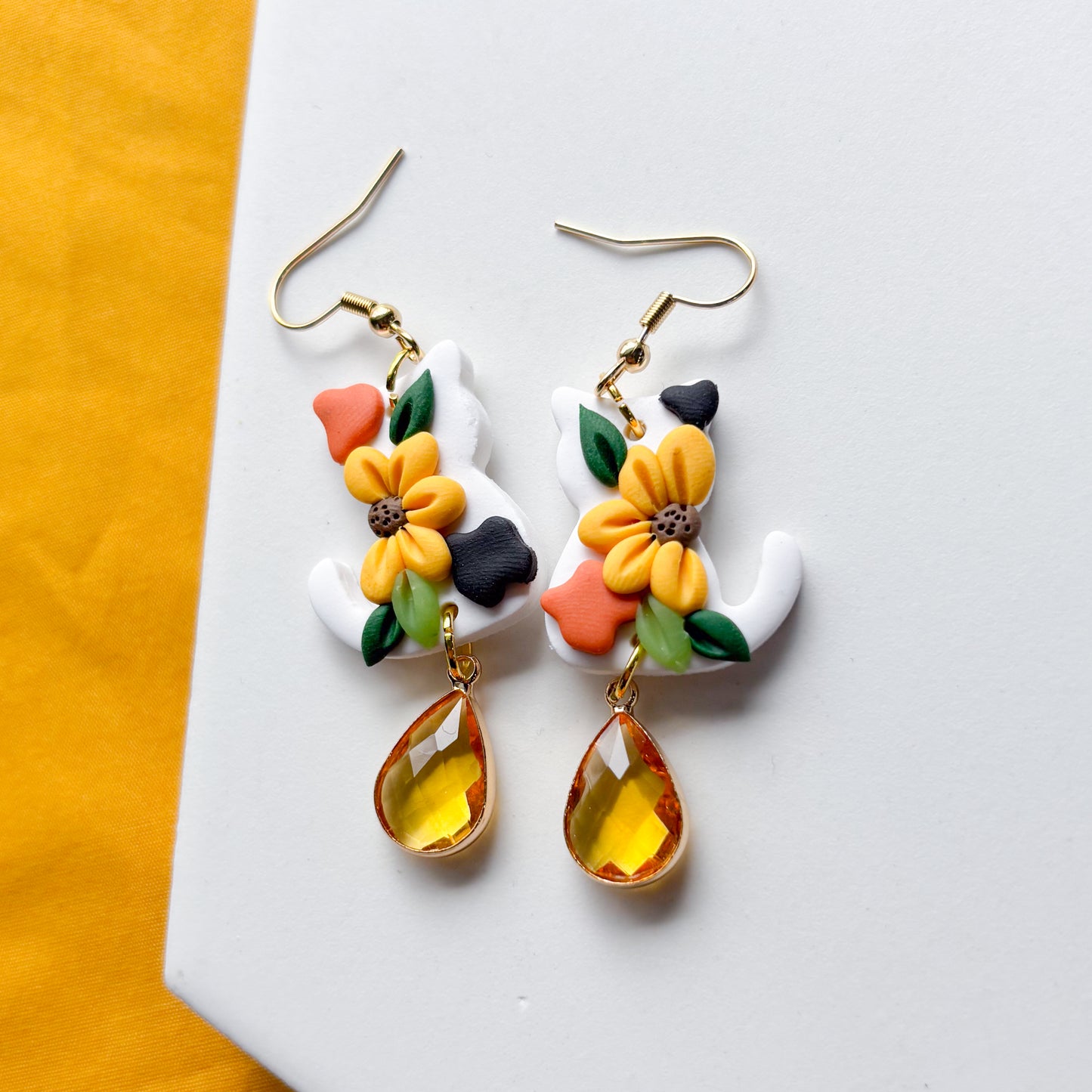 SUNFLOWER CALICO CAT EARRINGS