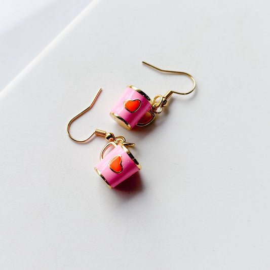 PINK MUG CHARM EARRINGS