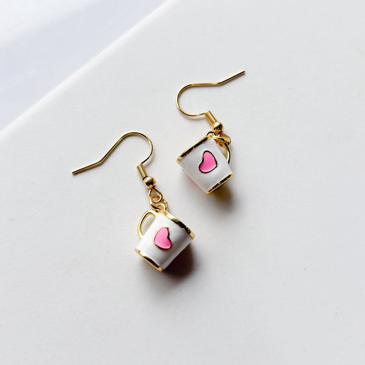 WHITE MUG CHARM EARRINGS