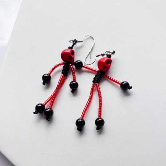 SKELETON CHARM EARRINGS (RED)