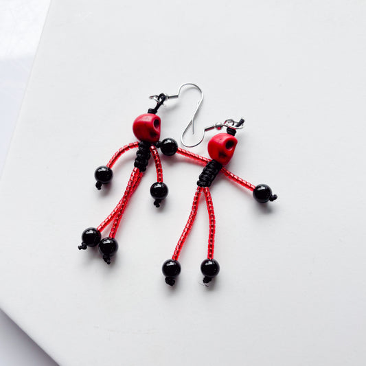 SKELETON CHARM EARRINGS (RED)