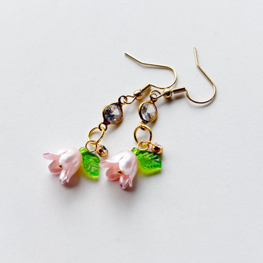 PINK FLOWER CHARM EARRINGS