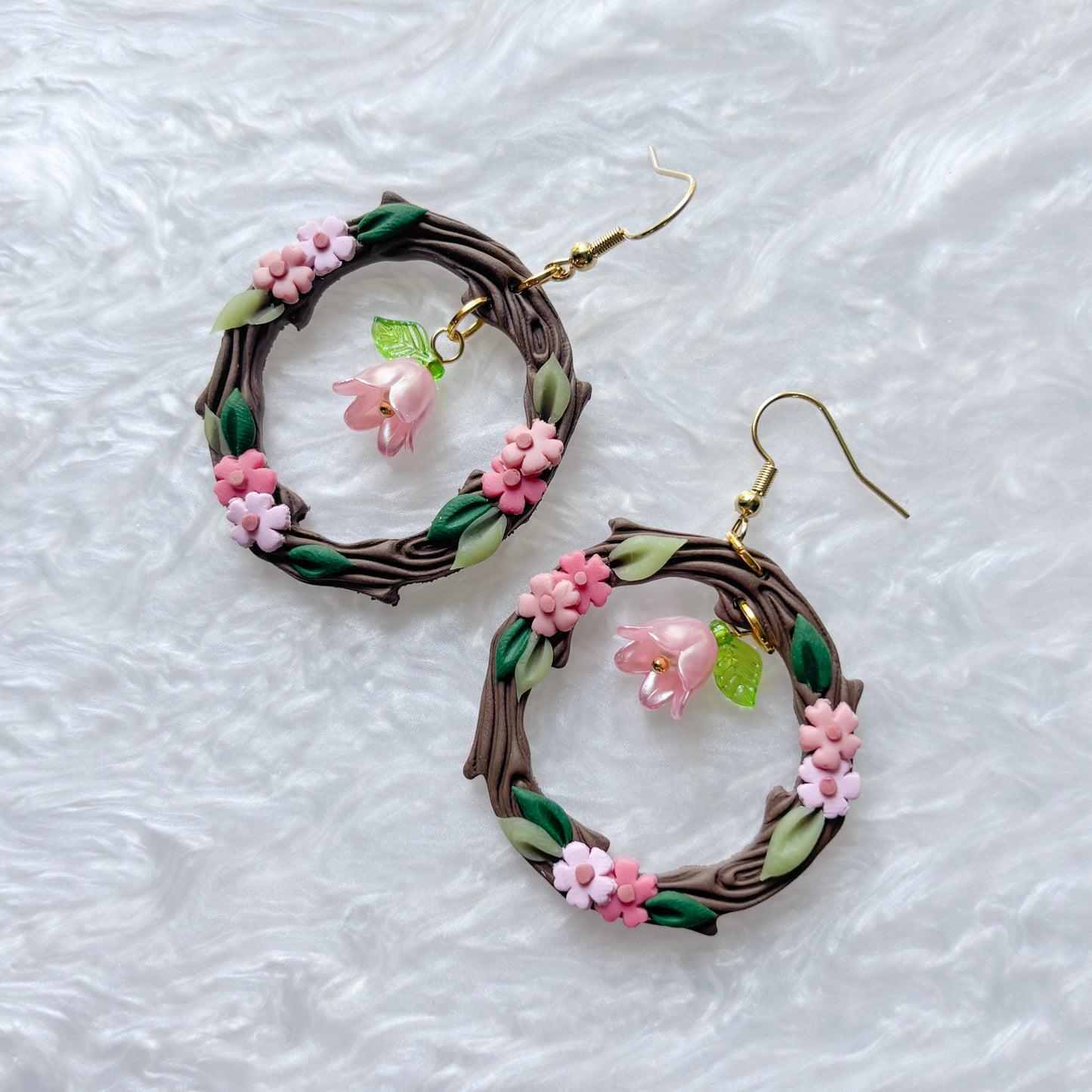 WOODLAND PINK FLORAL CIRCLE EARRINGS
