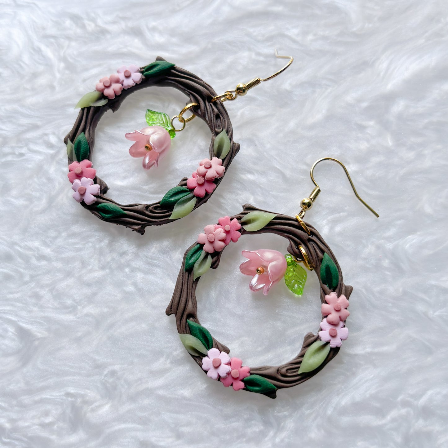 WOODLAND PINK FLORAL CIRCLE EARRINGS