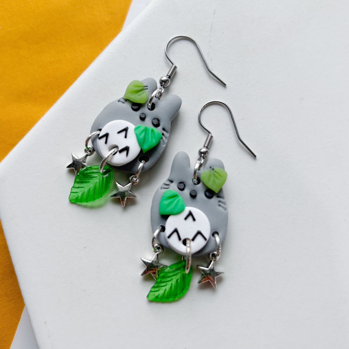 TOTORO & LEAF TRIPLE CHARM EARRINGS