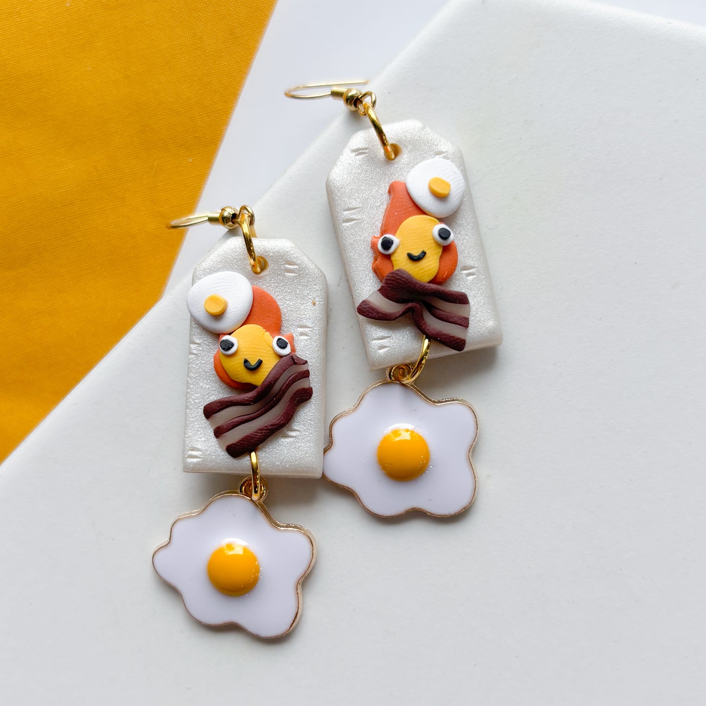 FLAME SPIRIT BACON & EGG RECTANGLE EARRINGS