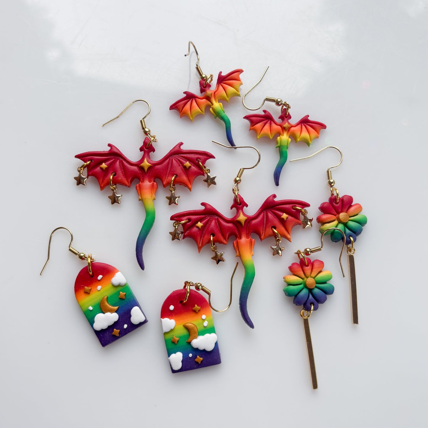 DRAGON EARRINGS (RAINBOW FLAG)