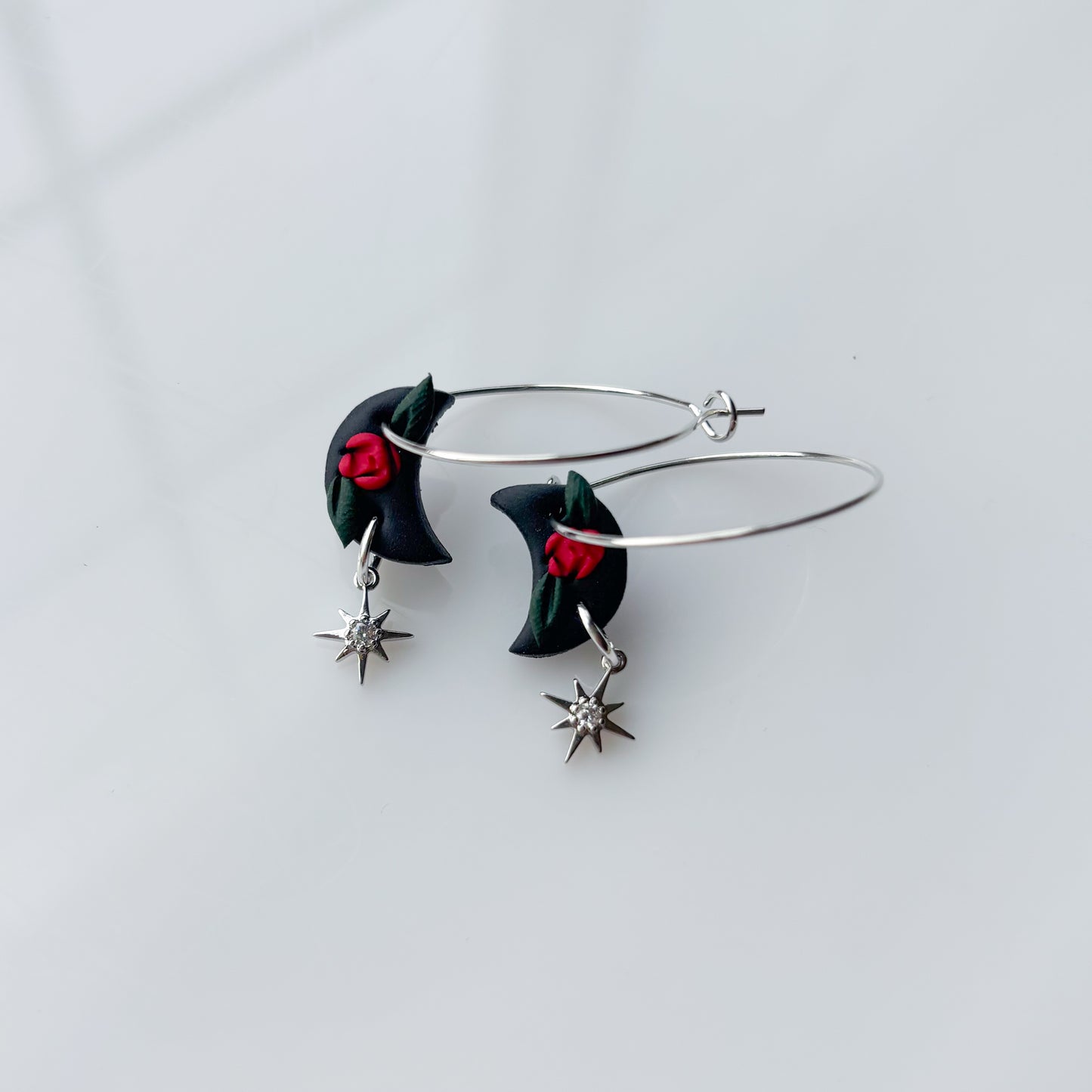 DARK GOTHIC ROSE MINI MOON HOOP EARRINGS