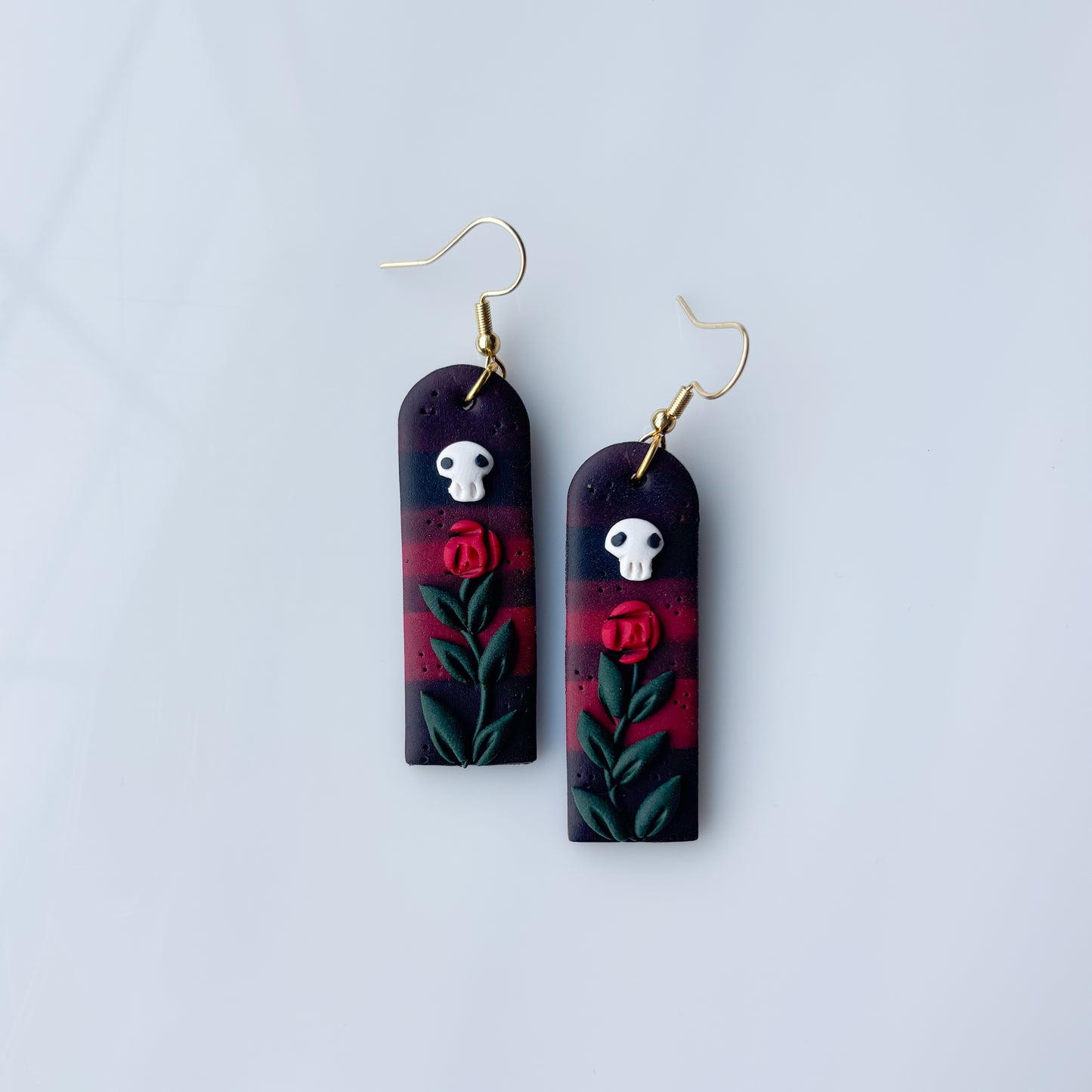 DARK GOTHIC ROSE SKULL TALL ARCH EARRINGS