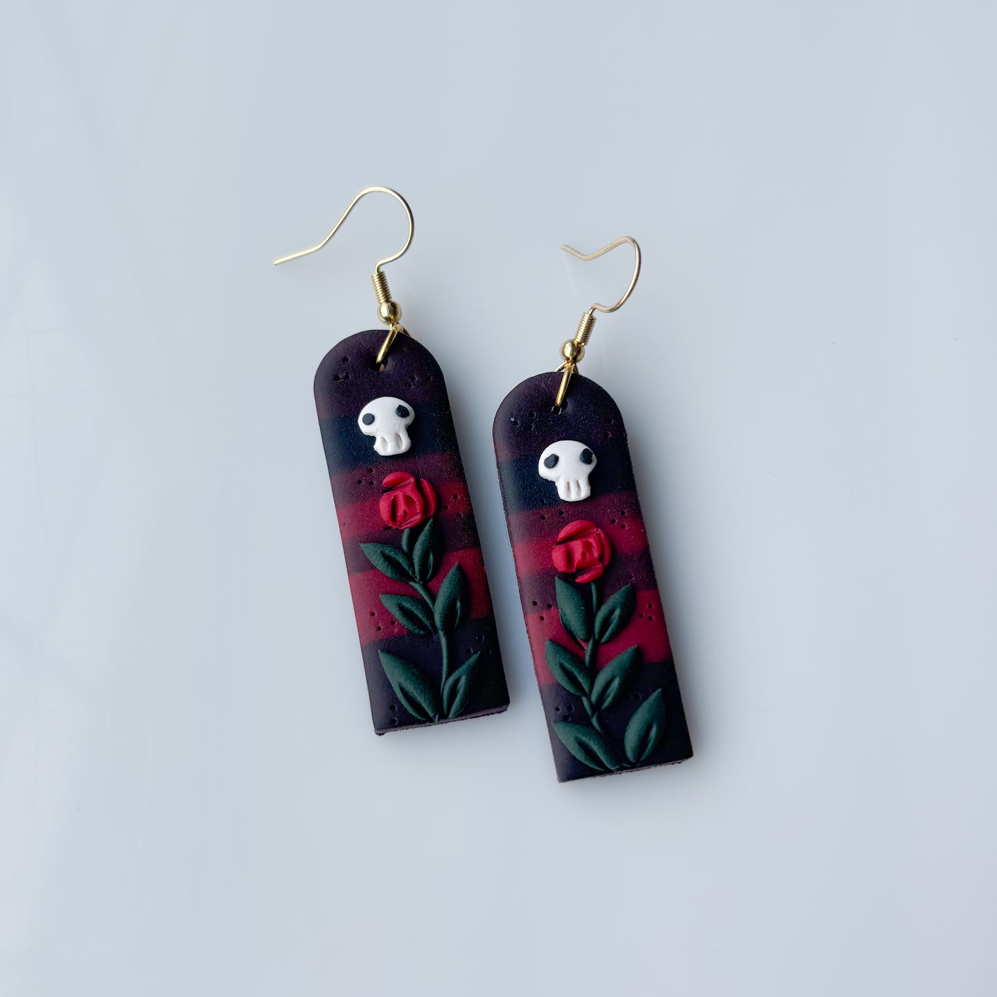 DARK GOTHIC ROSE SKULL TALL ARCH EARRINGS