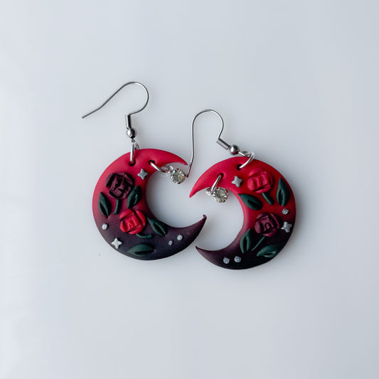 DARK GOTHIC ROSE MOON EARRINGS