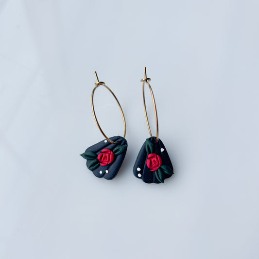 DARK GOTHIC ROSE FLOWER HOOP EARRINGS