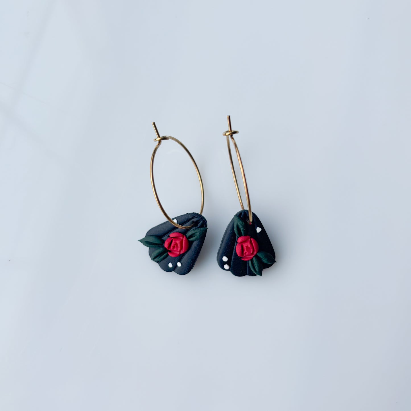 DARK GOTHIC ROSE FLOWER HOOP EARRINGS