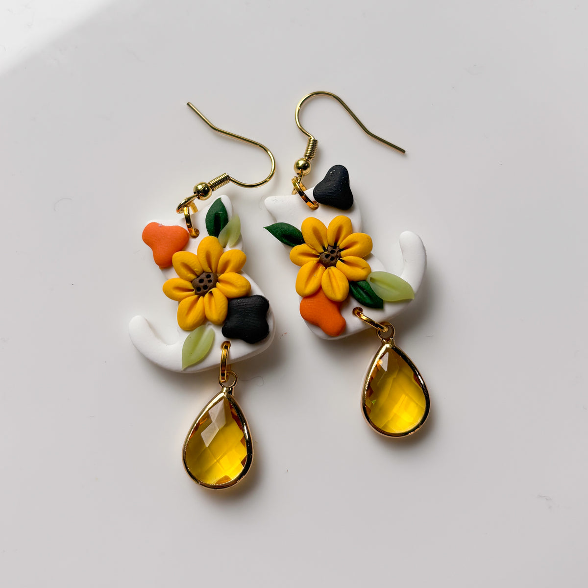 CALICO SUNFLOWER CAT EARRINGS