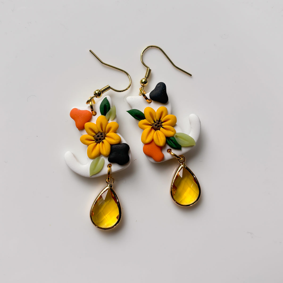 CALICO SUNFLOWER CAT EARRINGS