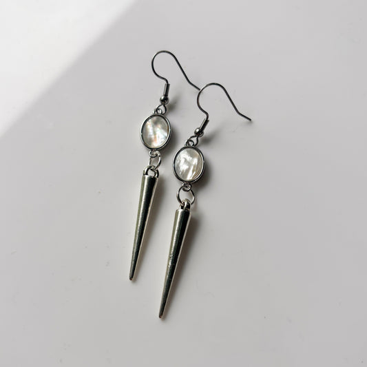 SILVER PEARL CIRCLE & SILVER SPIKE CHARM EARRINGS