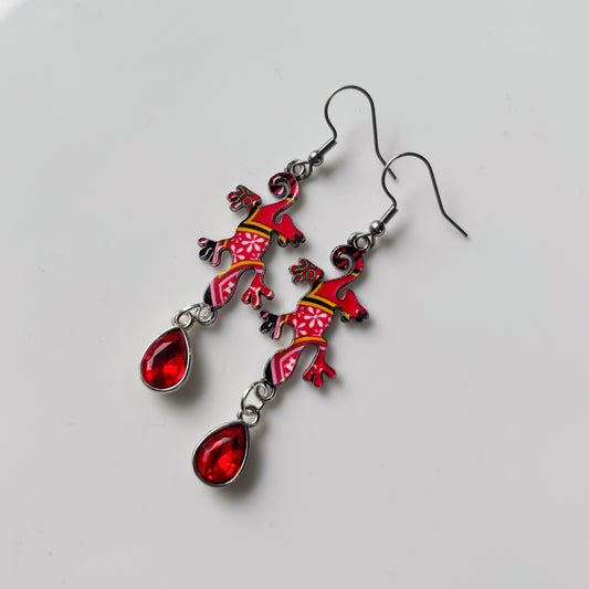 RED LIZARD RED GEM CHARM EARRINGS