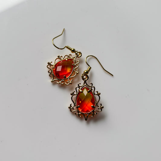 ORANGE ORNATE CHARM EARRINGS