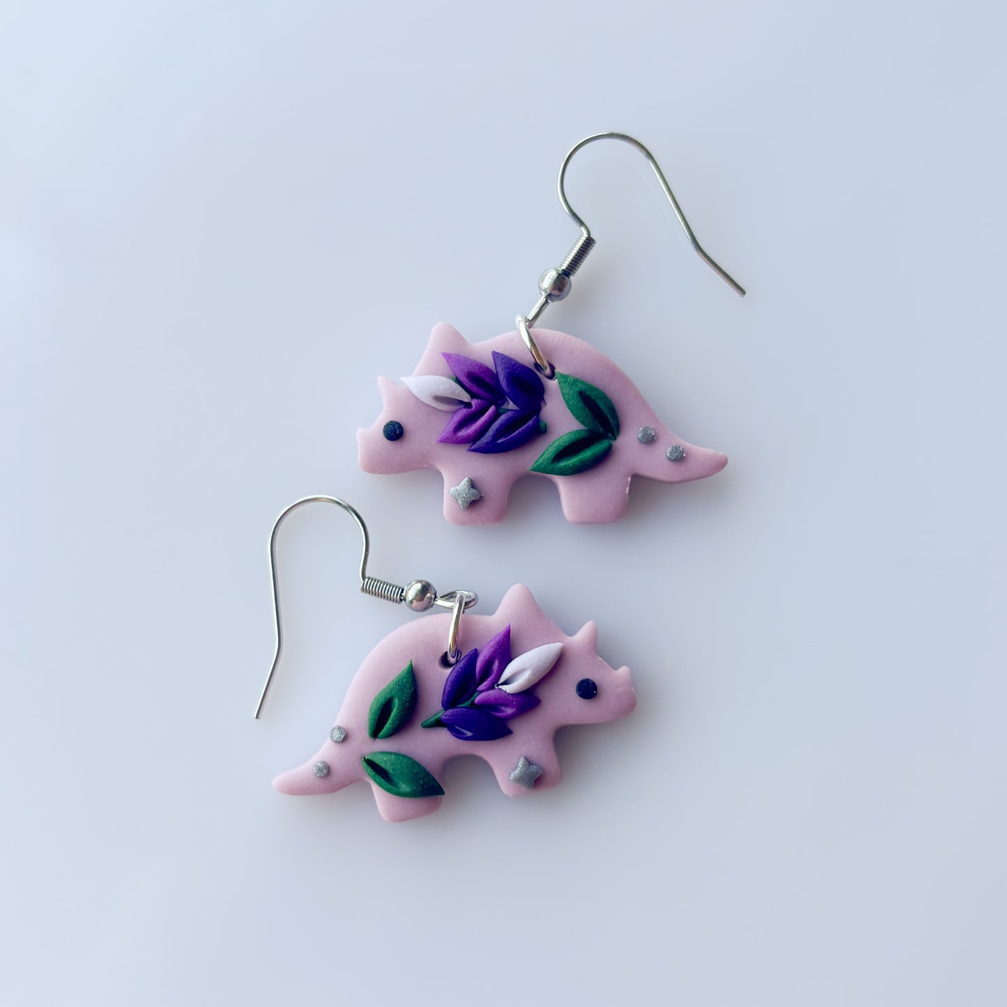 LAVENDER DINO EARRINGS (TRICERATOPS)