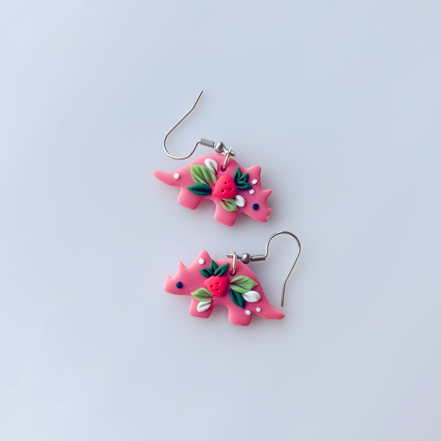 STRAWBERRY DINO EARRINGS (TRICERATOPS)