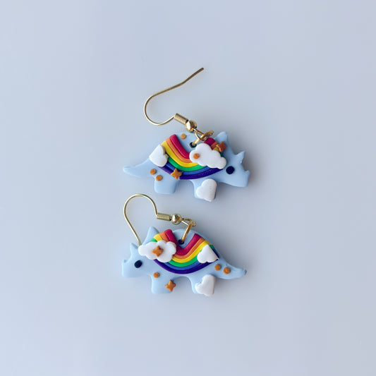 RAINBOW DINO EARRINGS (TRICERATOPS)