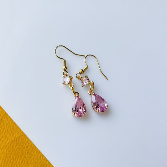 PINK TEARDROP & PINK GEM CHARM EARRINGS