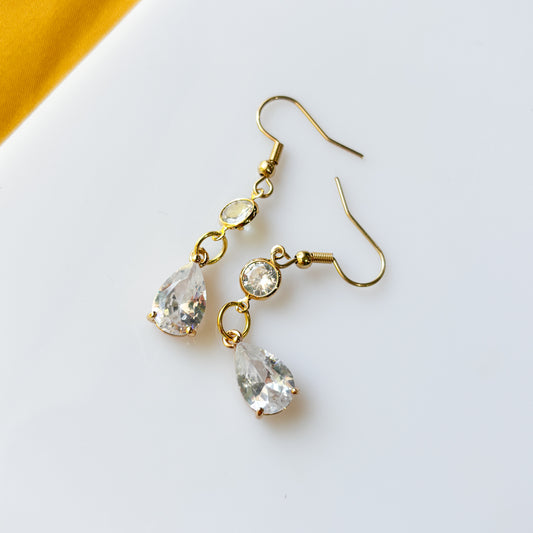 GOLD CRYSTAL TEARDROP CHARM EARRINGS