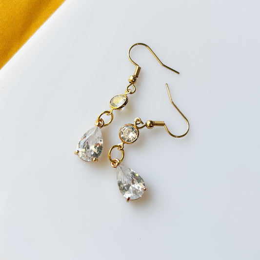 GOLD CRYSTAL TEARDROP CHARM EARRINGS