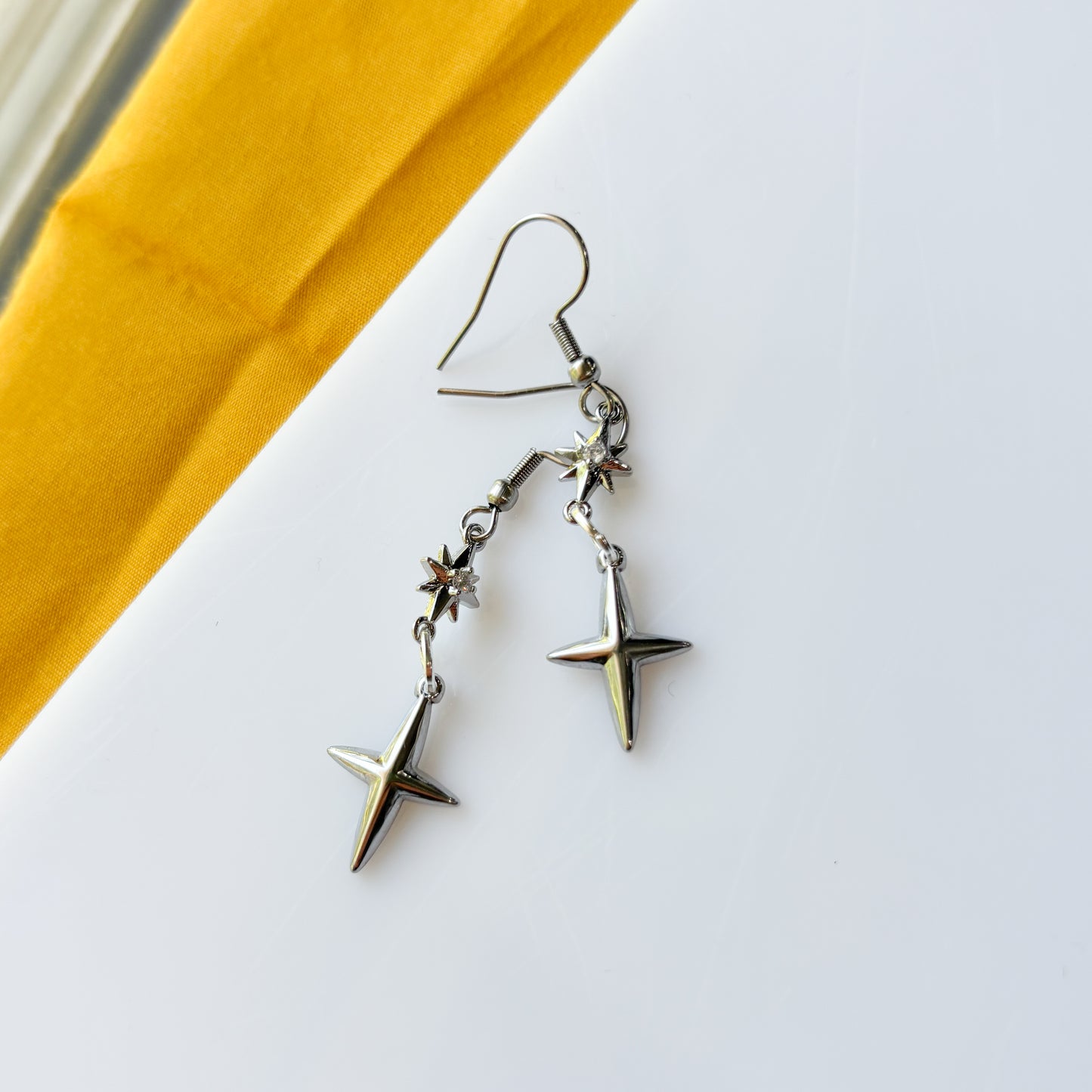 DOUBLE SMALLER SILVER STAR CHARM EARRINGS