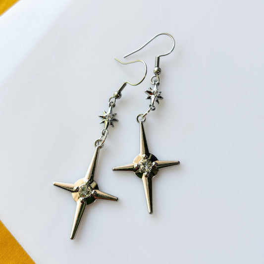 DOUBLE SILVER STAR CHARM EARRINGS