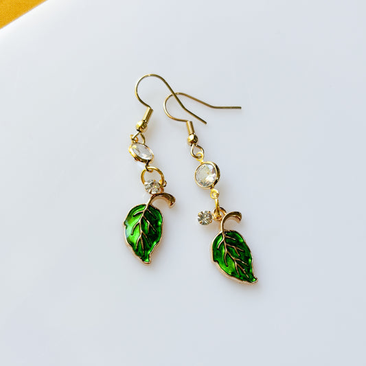 LEAF & GEM CHARM EARRINGS (VERSION 2)