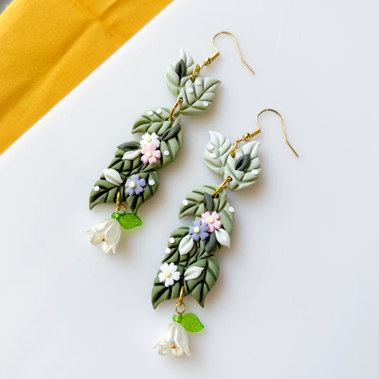 LEAF FLOWER DROP EARRINGS