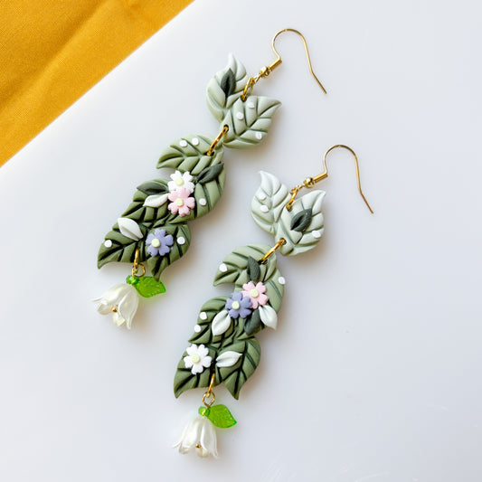 LEAF FLOWER DROP EARRINGS